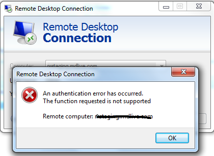 Fix Lỗi “RDP Authentication Error Has Occurred – The Function Requested Is Not Supported”
